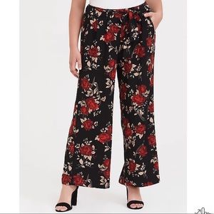Black & Red Floral Wide Leg Pant